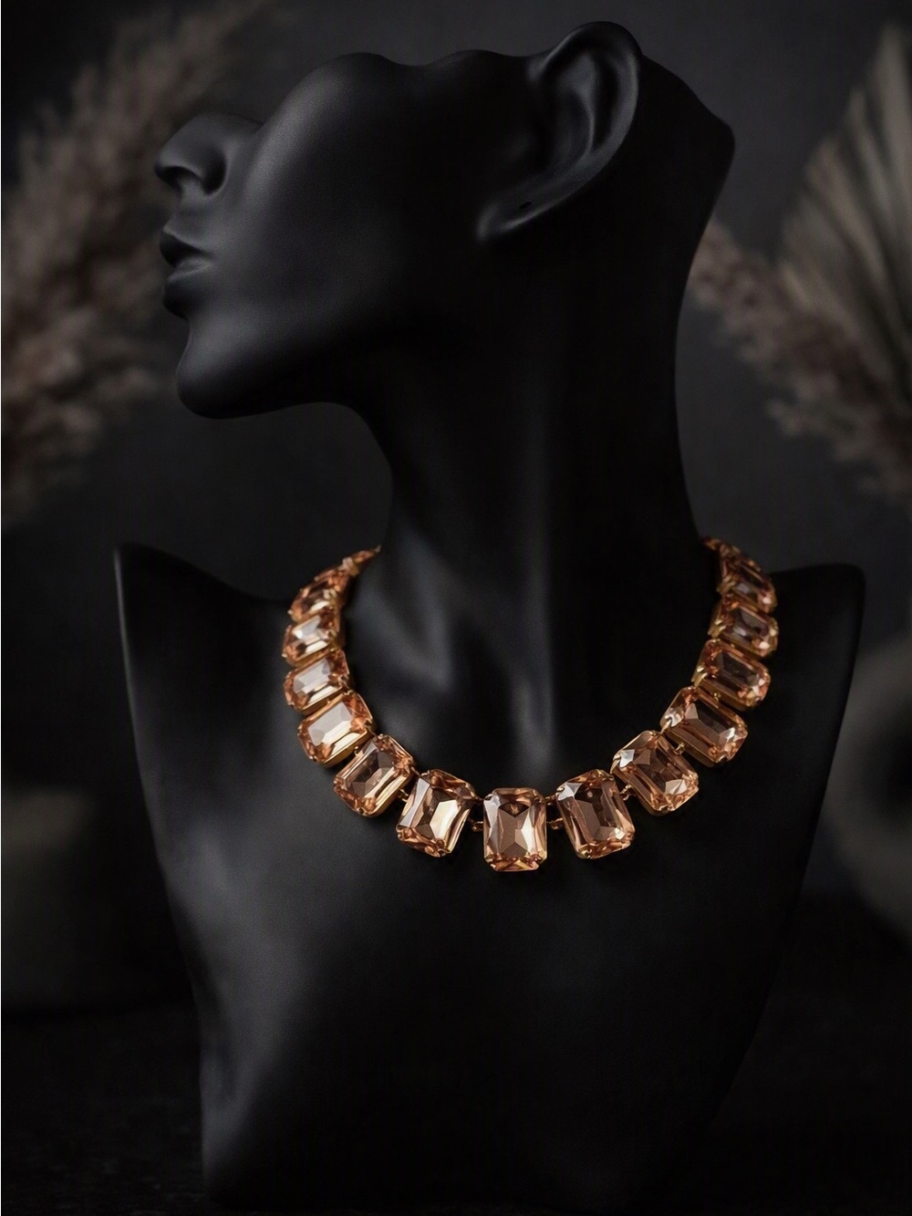 Peach Crystal Gemstone Statement Necklace - Hypoallergenic